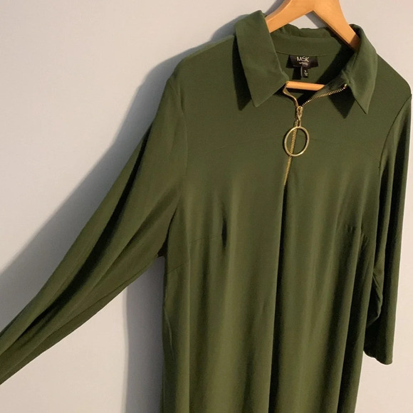 MSK women size 1x quart zip army green mini dress 3/4 sleeve circle zipper hook - Picture 4 of 9